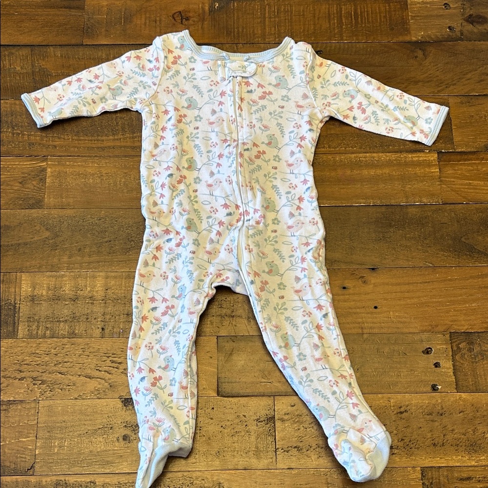 The Peanutshell Baby Floral Footed One-Piece Pajamas - Pink/Blue